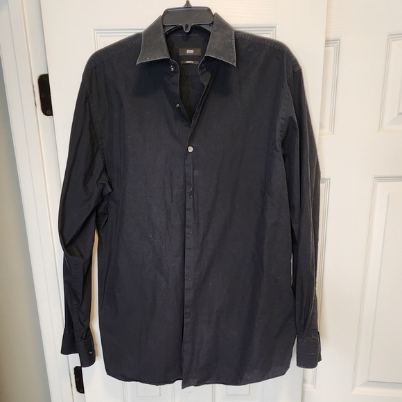 Hugo Boss Black Dress Shirt Long Sleeve Button down Size 17 34/35 - Picture 1 of 11